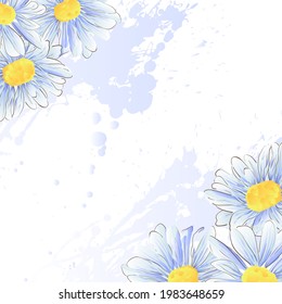 watercolor chamomile flowers are drawn with a calligraphic brush and watercolor splashes. bridal bouquet. Floral pastel watercolor style. Spring bouquet. EPS10