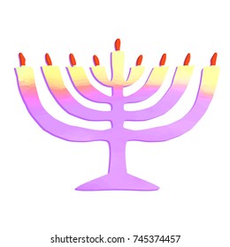 Watercolor Chanukiah. Jewish holiday Hanukkah. Vector illustration on isolated background.