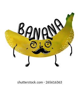 Watercolor character banana