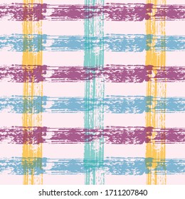 watercolor check ; vector, seamless pattern, hand painting, plaid Texture of plaid material in pastel tones Ethnic background. Baby boy blue pastel color plaid seamless pattern.