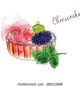 Watercolor cheesecake with fruits