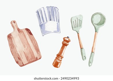 Watercolor Chef object elements collection