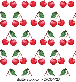 Watercolor cherry berries seamless pattern texture background vector