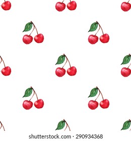 Watercolor cherry berries seamless pattern texture background vector