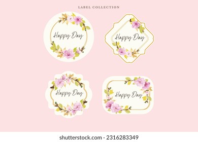 watercolor cherry blossom floral label illustration