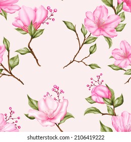 Watercolor cherry blossom flower seamless pattern