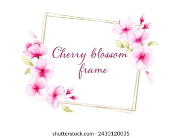 Watercolor cherry blossom frame card