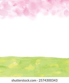 Watercolor cherry blossom and green background