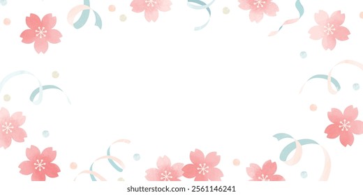 Watercolor Cherry Blossom and Ribbon Frame Background Spring Flowers Spring Design Vector Material