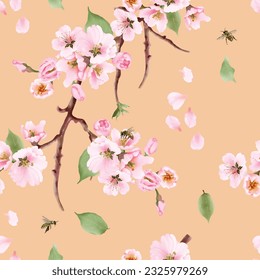 watercolor cherry blossom seamless pattern