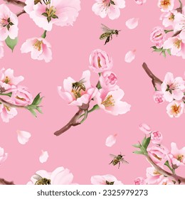 watercolor cherry blossom seamless pattern