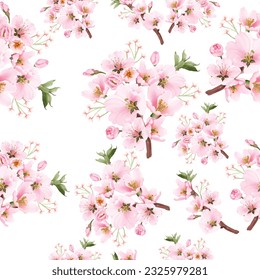 acuarela cerezo en flor sin fisuras