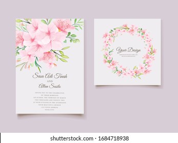 watercolor cherry blossom wedding invitation card set