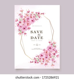 watercolor cherry blossom wedding invitation card set