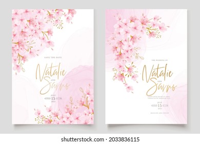 watercolor cherry blossom wedding invitation card set