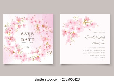 watercolor cherry blossom wedding invitation card set