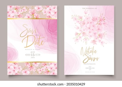 watercolor cherry blossom wedding invitation card set