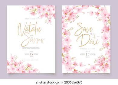 watercolor cherry blossom wedding invitation card set