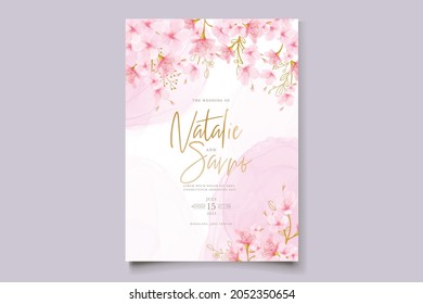 watercolor cherry blossom wedding invitation card set
