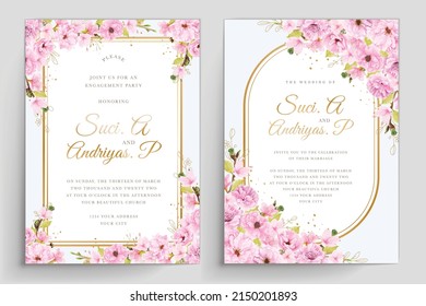 watercolor cherry blossom wedding invitation card set