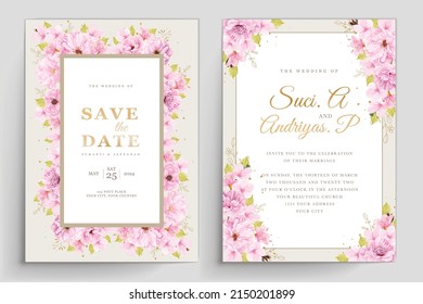 watercolor cherry blossom wedding invitation card set