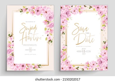 watercolor cherry blossom wedding invitation card set