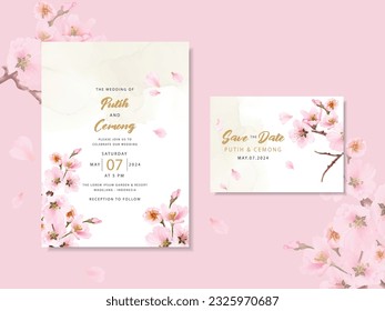 watercolor cherry blossom wedding invitation card template