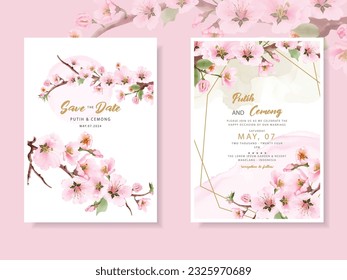 watercolor cherry blossom wedding invitation card template