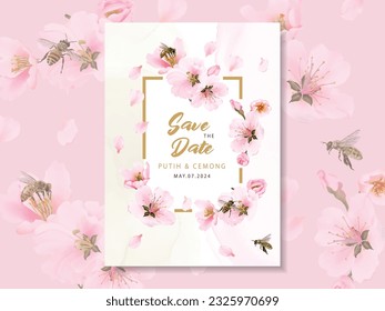 watercolor cherry blossom wedding invitation card template