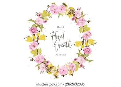 watercolor cherry blossom wreath illustration
