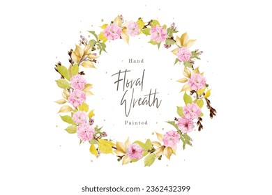 watercolor cherry blossom wreath illustration