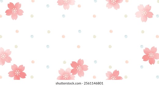 Watercolor Cherry Blossoms and Dots Background Simple Spring Design Vector Material