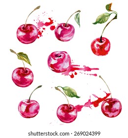 Watercolor cherry. Vector illustration