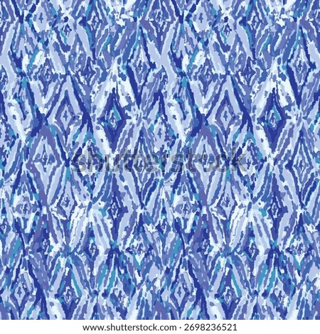 Watercolor chevron and diamond vector pattern in blue tones
