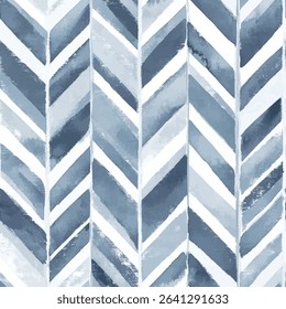 Watercolor chevron pattern in cool blues and grays, grunge lines ikat pattern, striped seamless pattern, Vector illustration background for print the paper.