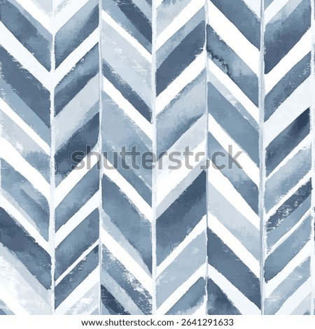 Watercolor chevron pattern in cool blues and grays, grunge lines ikat pattern, striped seamless pattern, Vector illustration background for print the paper.