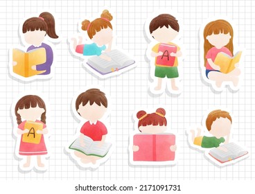 Watercolor Children Day, Children Study Sticker Sheet And Scrapbook
