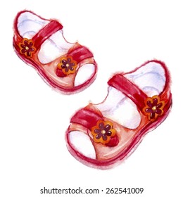 Watercolor children's shoes. Vector