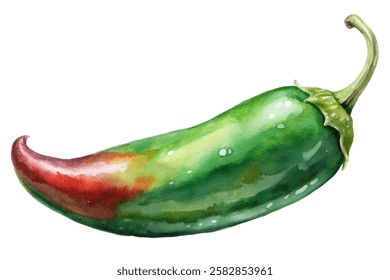 Watercolor chili pepper, vibrant colors, fresh produce, culinary art, organic ingredients, food illustration.