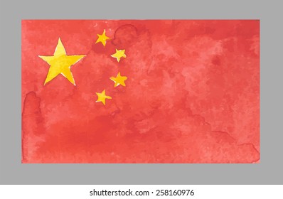 Watercolor China Flag. Vector EPS 10