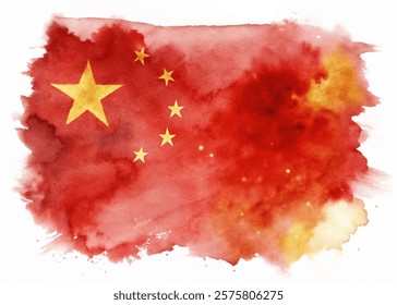 Watercolor Chinese flag, vibrant red background, artistic design, cultural representation, patriotic symbol, abstract style.