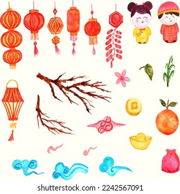 watercolor chinese new year element