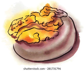 Watercolor chocolate candy with walnut, vector, hand drawn