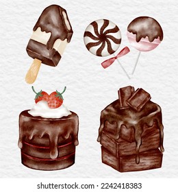 watercolor chocolate dessert element clip art illustration