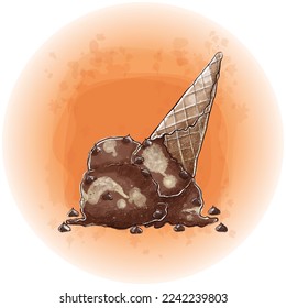 Watercolor Chocolate Ice Cream in a Sweet Cone Graphics 08