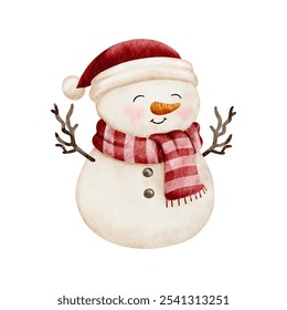 Watercolor Christmas with adorable snowman cartoon character, Perfect for Christmas greeting cards and festive decoration vector