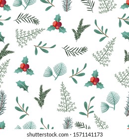 Watercolor christmas background with holly leaf.Vector illustration seamless pattern for background,wallpaper,frabic.Editable element