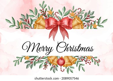 Watercolor christmas background with leaves, berry and Christmas light ball