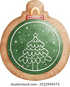 Watercolor Christmas Ball Cookie Vector Illustration Isolated on White Background