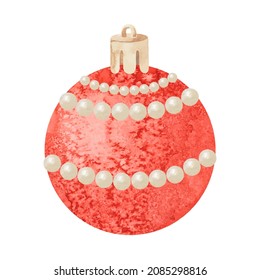 Watercolor Christmas ball decoration isolated on white background 